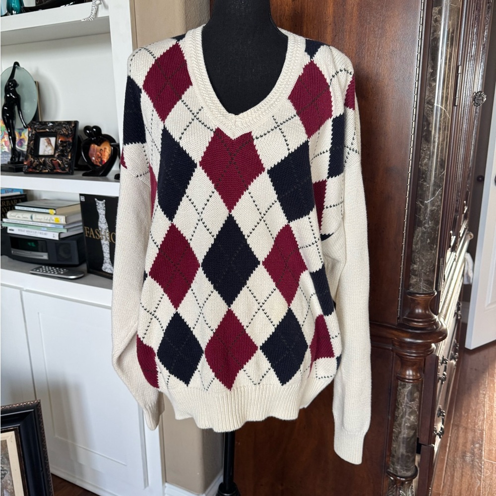 Vintage Woods & Gray Argyle‎ Cotton Sweater